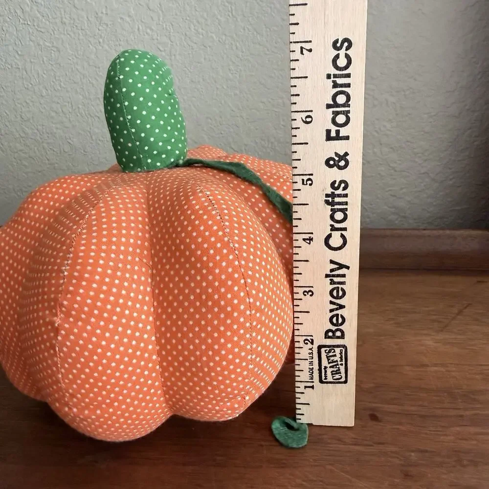 Homemade Pumpkin Throw Pillow Orange Green White Polka Dot 6 in